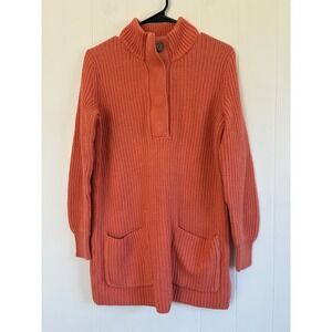 Soft Surroundings Coral Orange Shaker Knit Button Mock Neck‎ Tunic Sweater XS